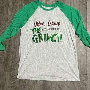 T-shirt, Large, Mrs. Claus but married to The Grinch.  Gray and green